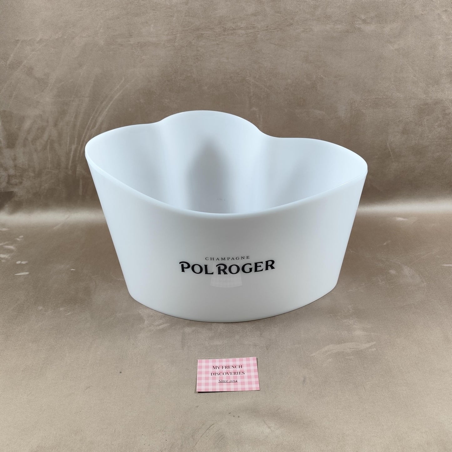 Vasque à champagne Pol Roger Grand seau à glace en plastique blanc Objet publicitaire