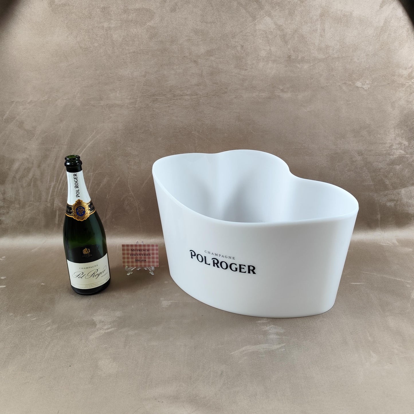Vasque à champagne Pol Roger Grand seau à glace en plastique blanc Objet publicitaire