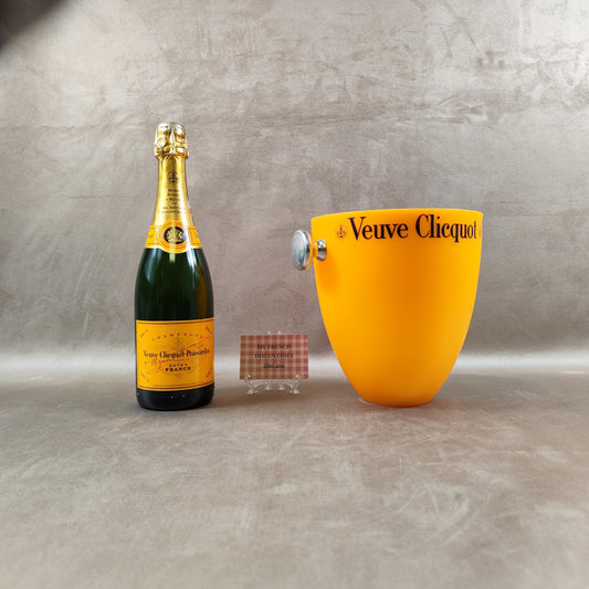 Seau à champagne Veuve Clicquot en plastique orange Poignée argent Vintage bar