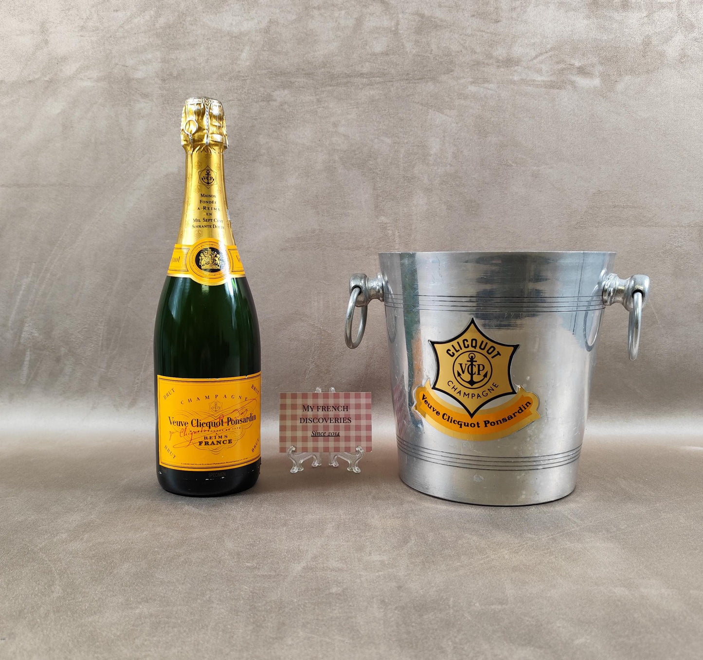 Seau à champagne Veuve Clicquot en aluminium Modèle publicitaire vintage