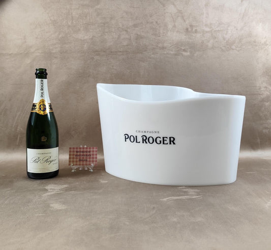 Vasque à champagne Pol Roger Grand seau à glace en plastique blanc Objet publicitaire