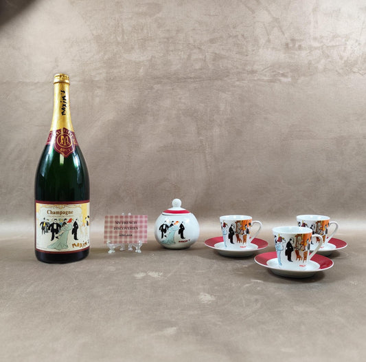 Service à café Maxims Paris en porcelaine Tasses, sous-tasses et sucrier Décor figuratif
