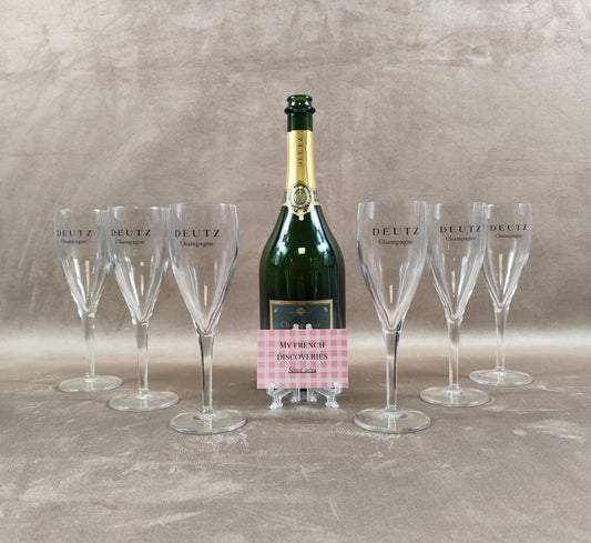 Ensemble de 6 flûtes à champagne DEUTZ Verres publicitaires maison de Champagne Barware vintage