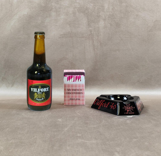 Cendrier publicitaire Vilfort 40 en verre noir Dortmund Vintage