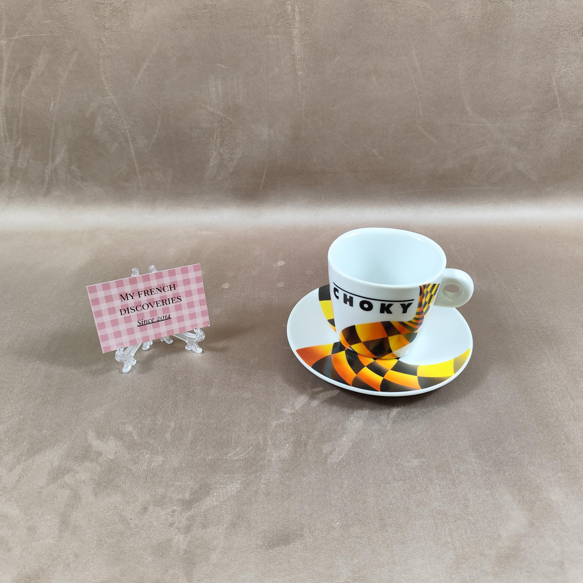 Tasse et soucoupe publicitaire CHOKY Ensemble vintage Design graphique