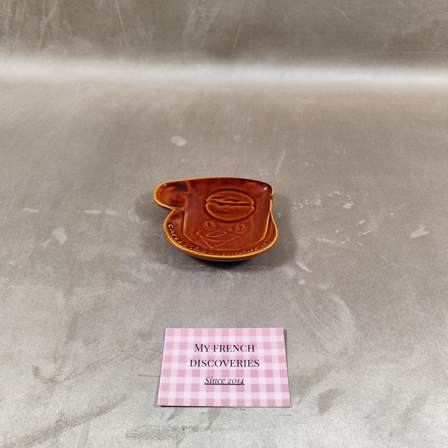 Cendrier publicitaire Cafés Ras dAmbre en céramique Forme visage Vintage