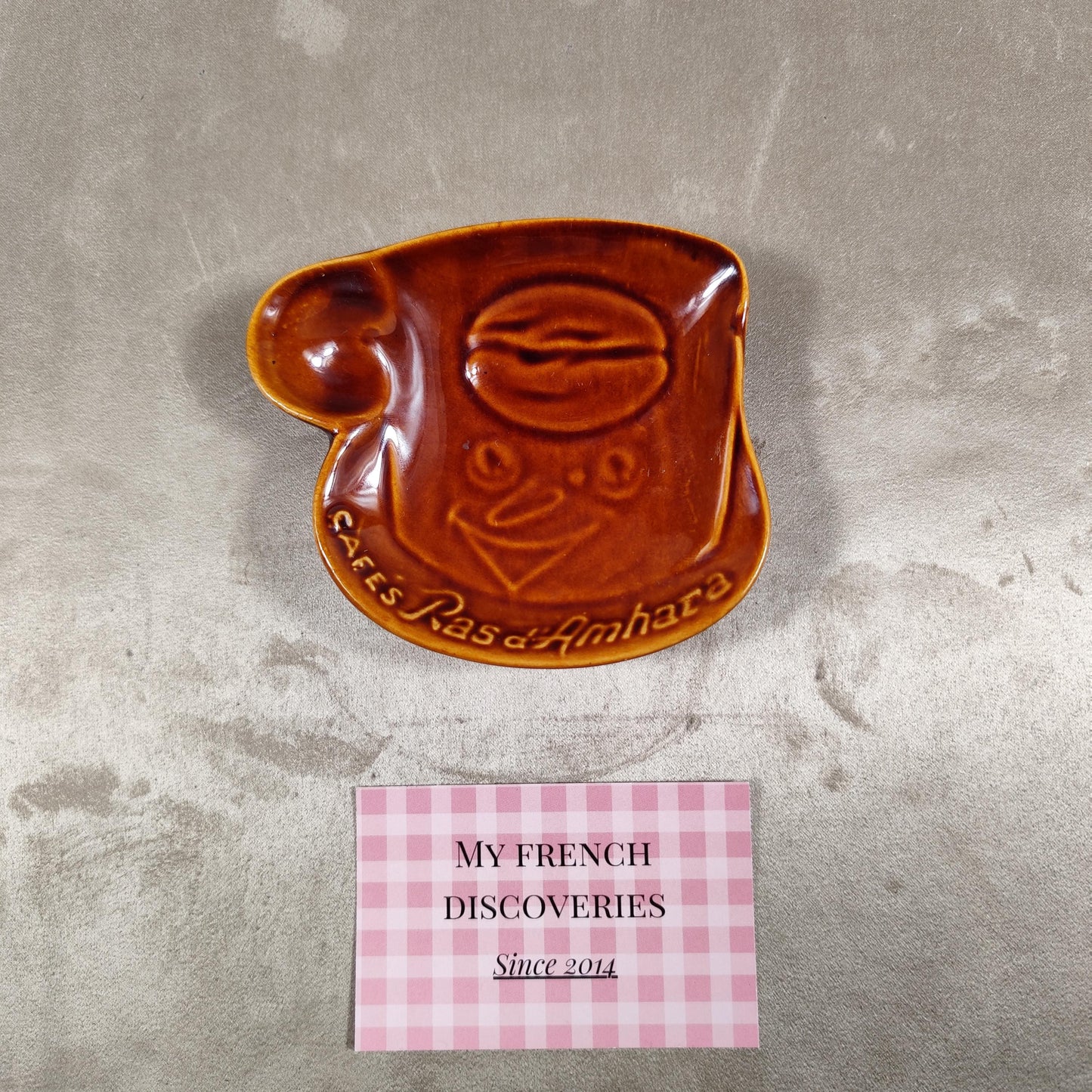 Cendrier publicitaire Cafés Ras dAmbre en céramique Forme visage Vintage