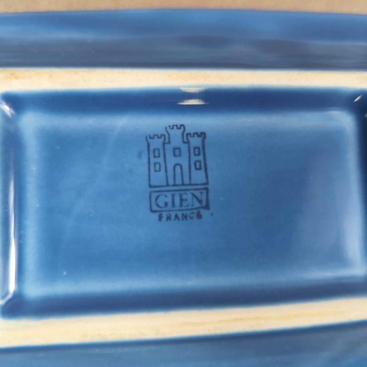 Cendrier publicitaire Gauloises Longues en faïence bleue GIEN France