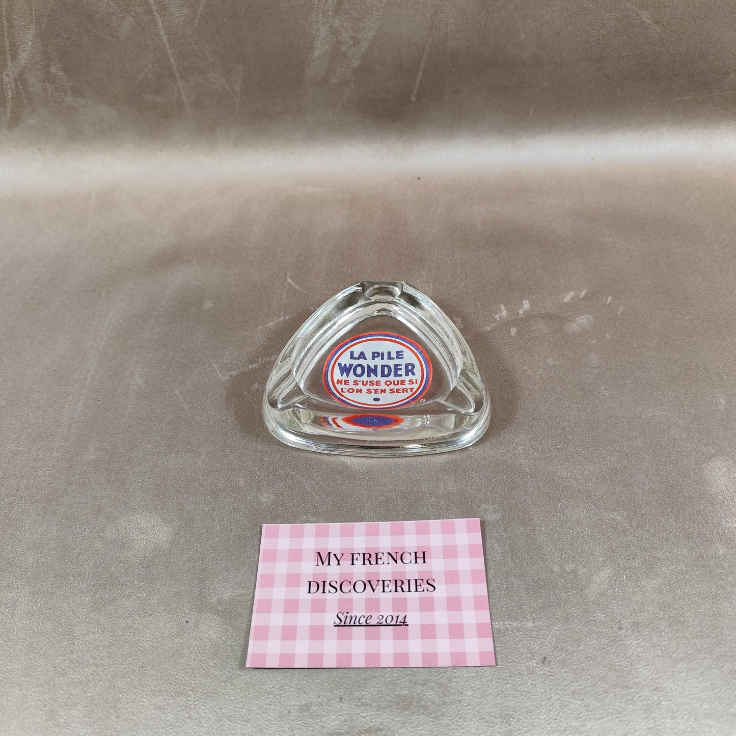 RARE Cendrier publicitaire ancien La Pile Wonder en verre épais Objet publicitaire vintage français