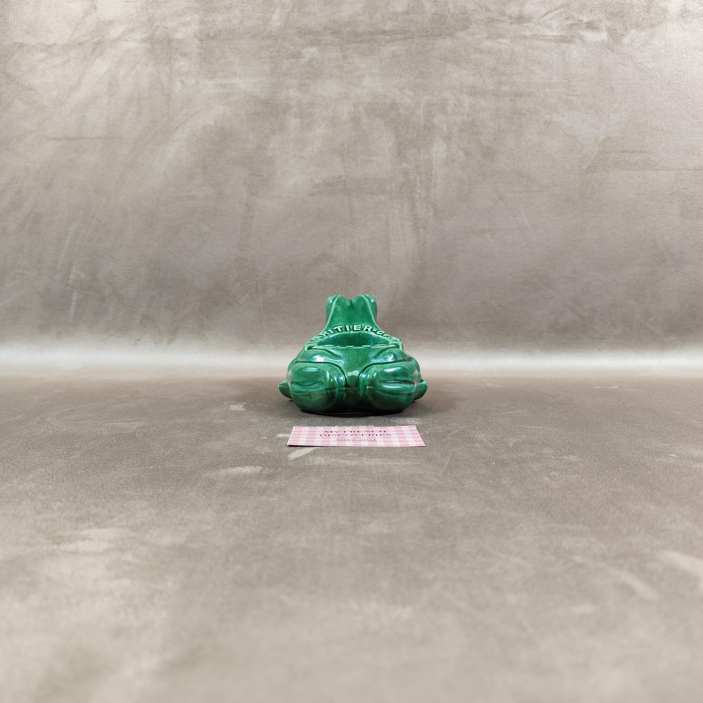 Cendrier publicitaire grenouille LHéritier-Guyot en céramique verte Dijon