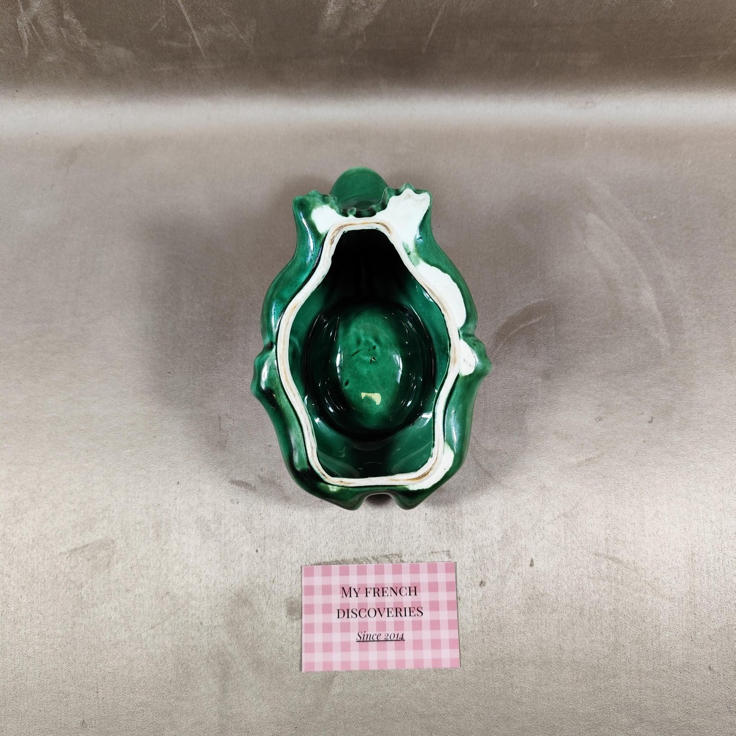 Cendrier publicitaire grenouille LHéritier-Guyot en céramique verte Dijon