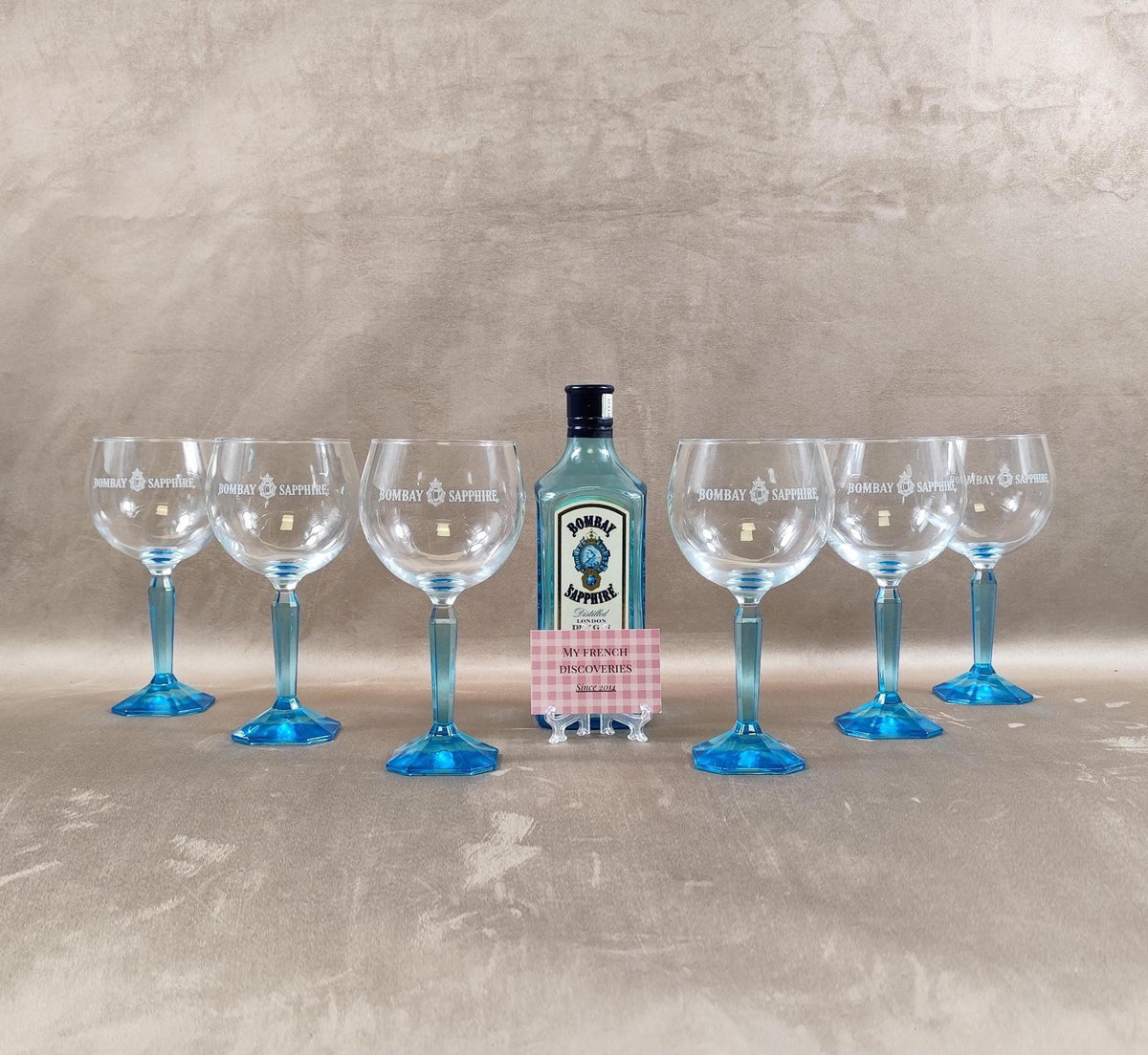 Ensemble de 6 verres à gin tonic Bombay Sapphire Pieds bleus facettés Barware