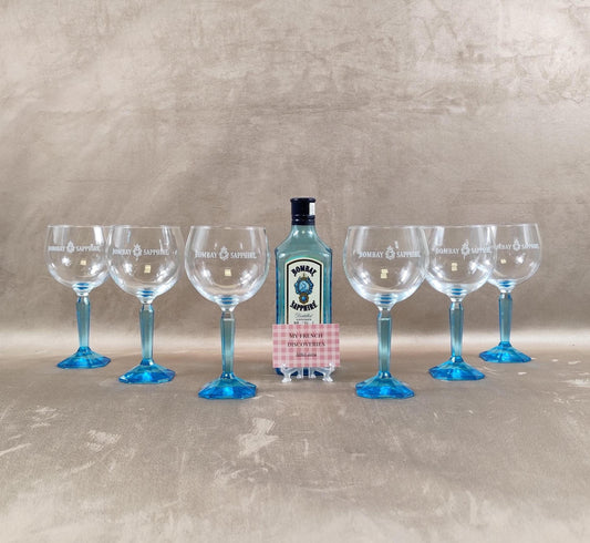 Ensemble de 6 verres à gin tonic Bombay Sapphire Pieds bleus facettés Barware
