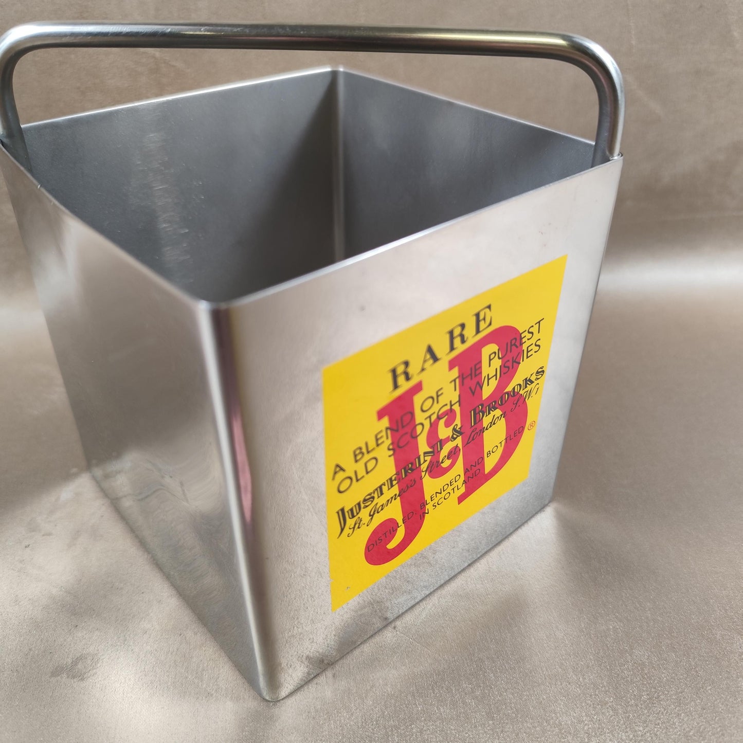 Seau à glaçons publicitaire J&B Rare en inox Barware vintage whisky Années 70