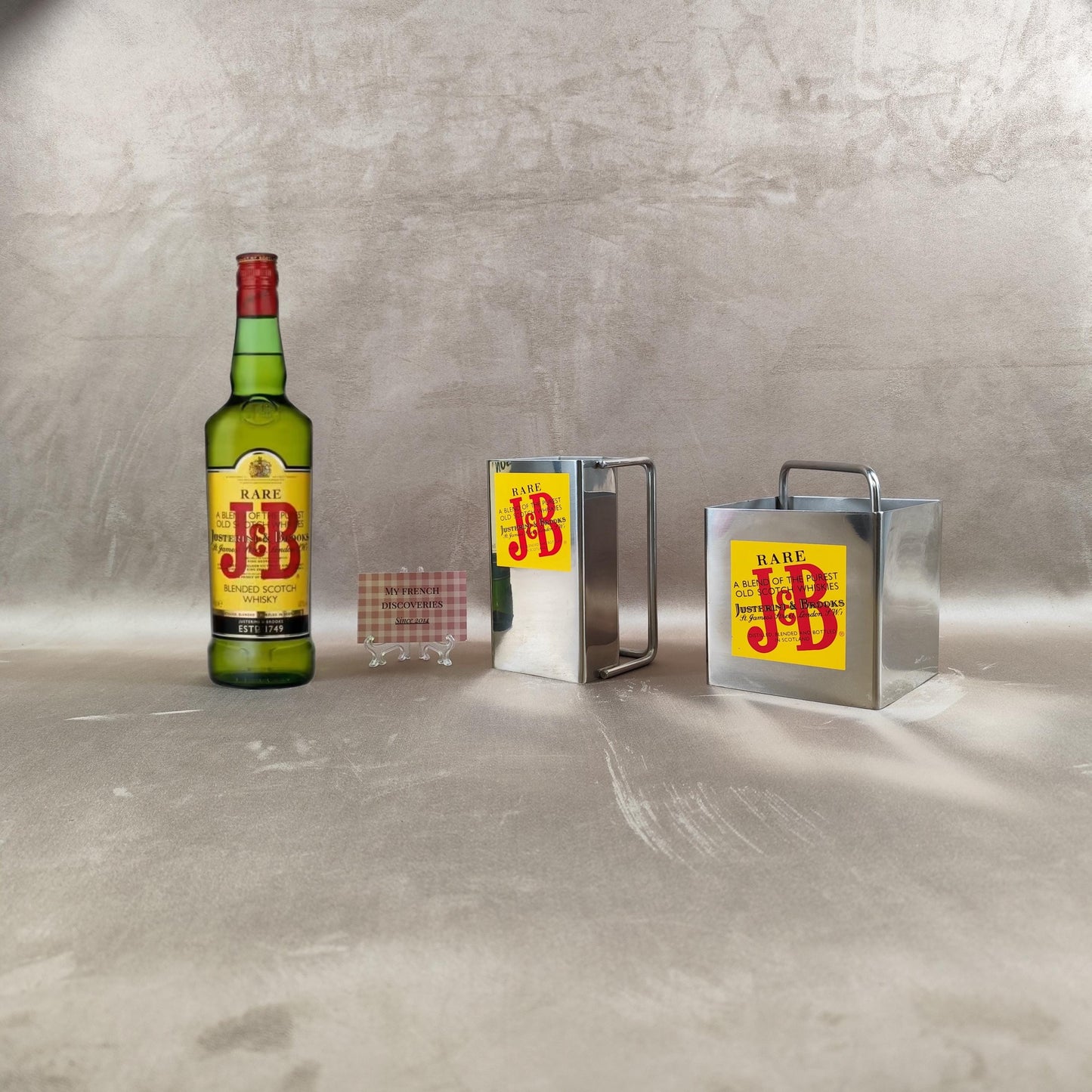 Ensemble bar publicitaire J&B Rare en inox Cruche et seau à glaçons Whisky vintage