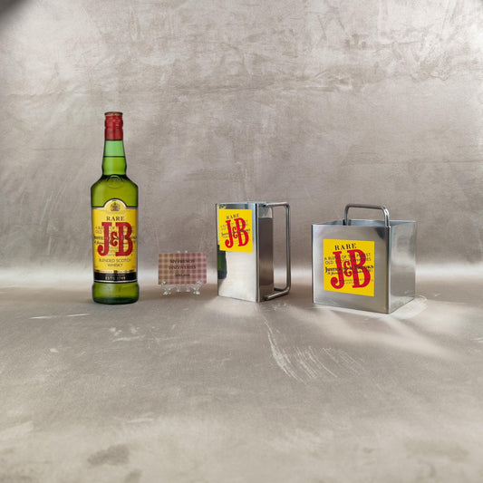 Ensemble bar publicitaire J&B Rare en inox Cruche et seau à glaçons Whisky vintage