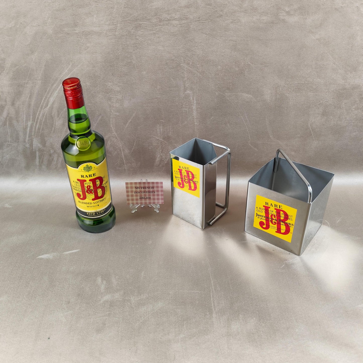Ensemble bar publicitaire J&B Rare en inox Cruche et seau à glaçons Whisky vintage