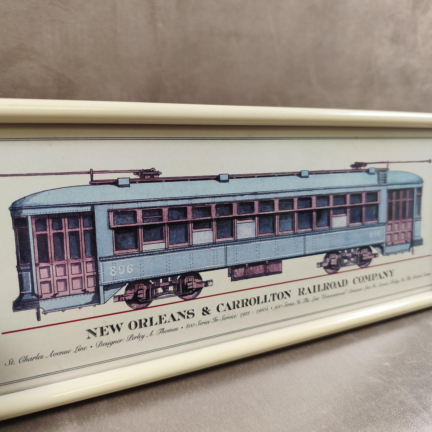 Affiche encadrée tramway New Orleans & Carrollton Railroad Illustration ferroviaire vintage