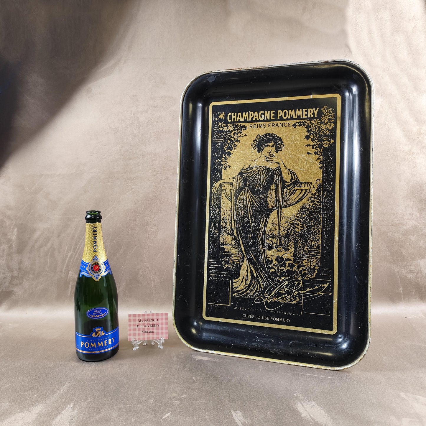 Plateau publicitaire Champagne Pommery Cuvée Louise Grand plateau métallique vintage  Reims