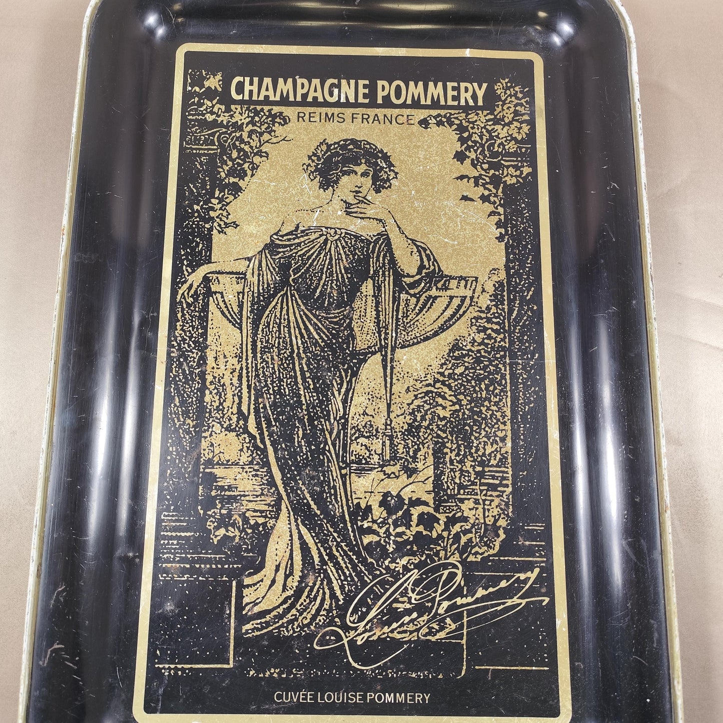 Plateau publicitaire Champagne Pommery Cuvée Louise Grand plateau métallique vintage  Reims