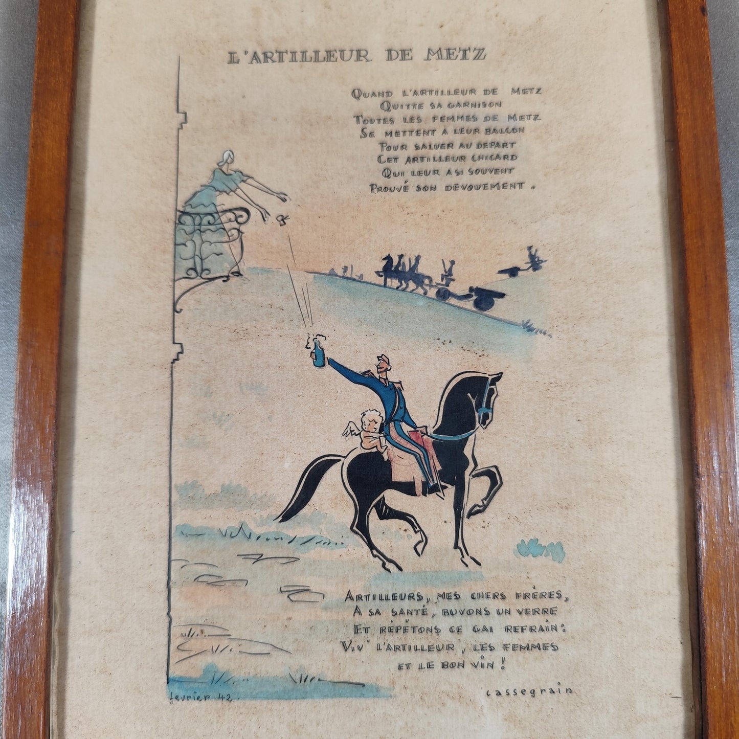Cadre ancien LArtilleur de Metz Illustration militaire française 1942