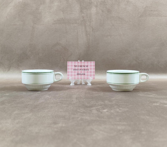 Paire de tasses anciennes en porcelaine blanche Filet vert Moulin des Loups Orchies