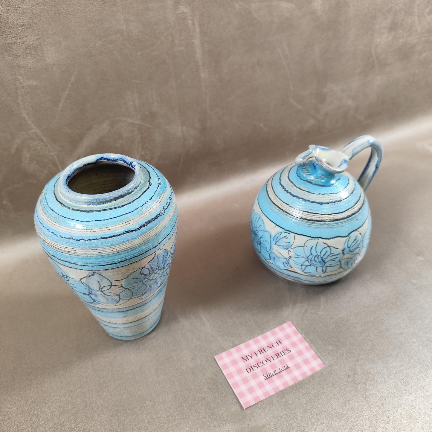 Ensemble vase et cruche céramique bleue vintage Limaila V. do Castelo Portugal
