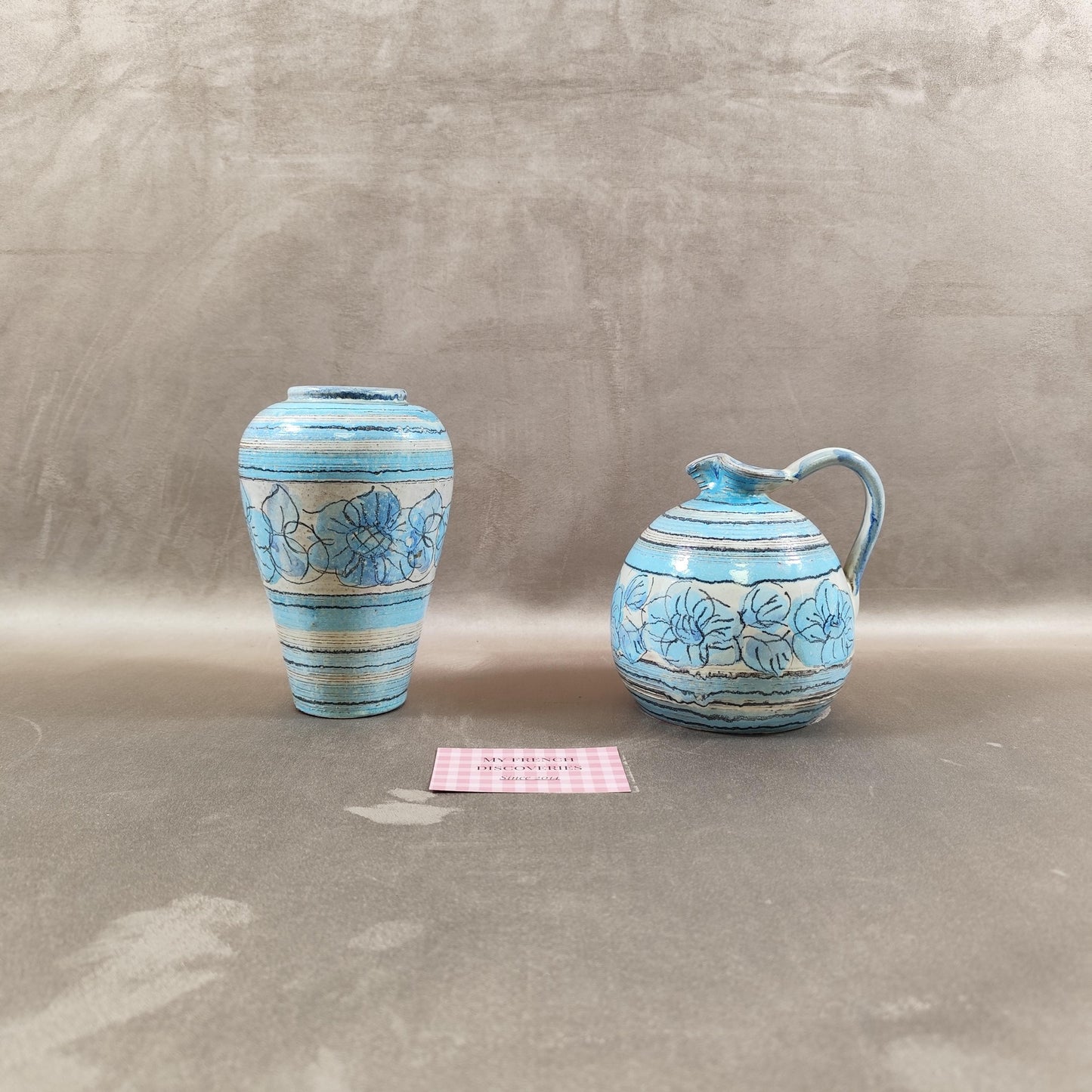 Ensemble vase et cruche céramique bleue vintage Limaila V. do Castelo Portugal