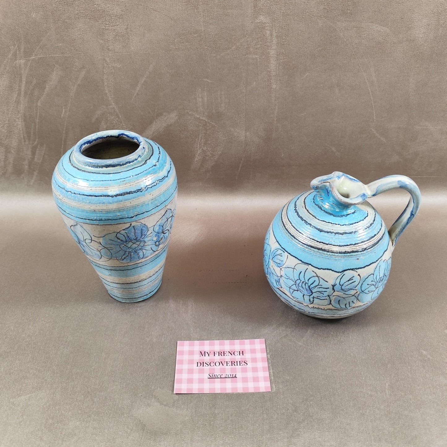 Ensemble vase et cruche céramique bleue vintage Limaila V. do Castelo Portugal