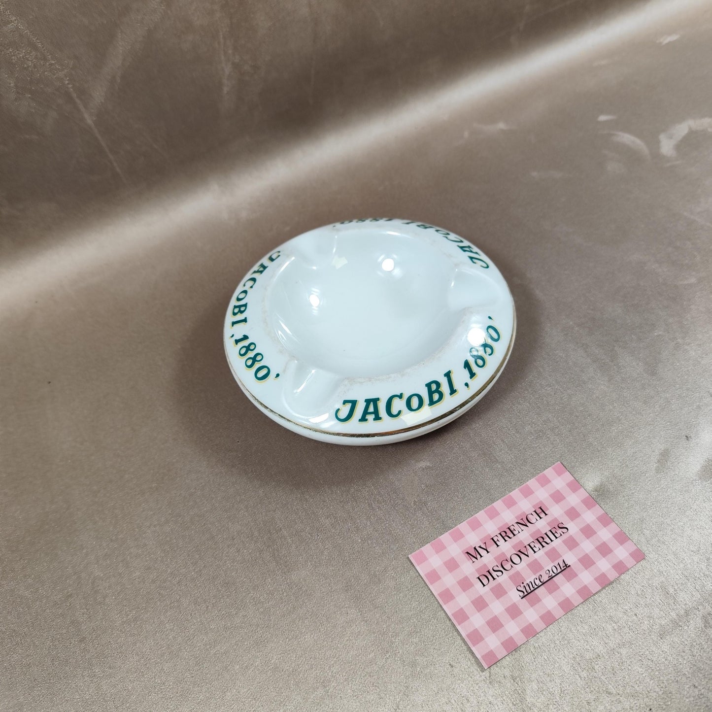Cendrier publicitaire Jacobi 1880 Céramique blanche vintage