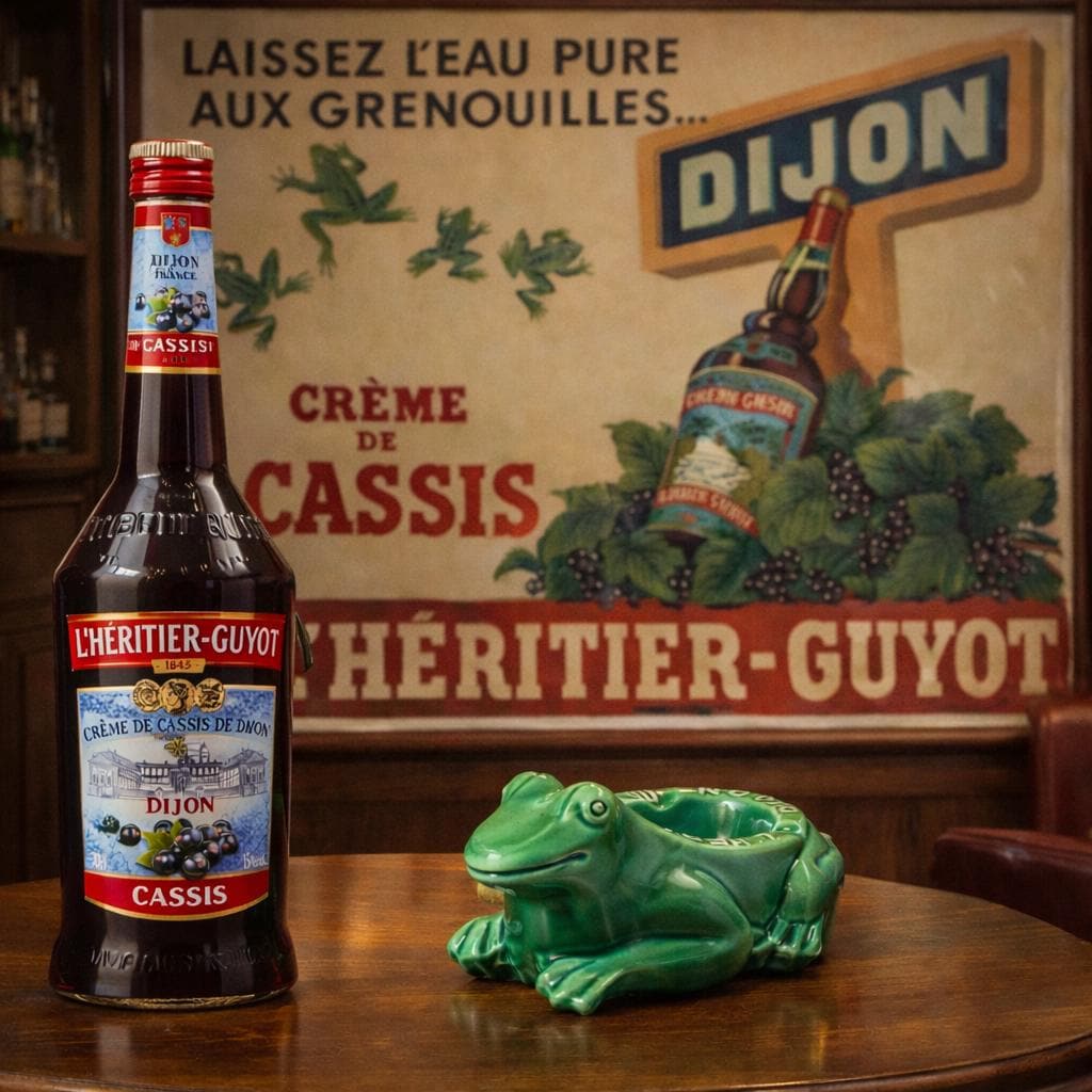 Cendrier publicitaire grenouille LHéritier-Guyot en céramique verte Dijon