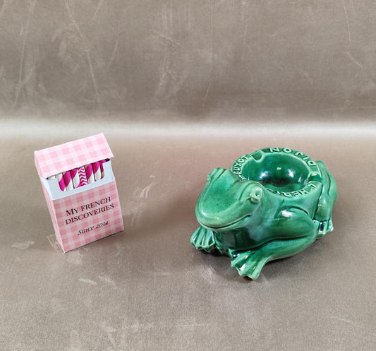 Cendrier publicitaire grenouille LHéritier-Guyot en céramique verte Dijon