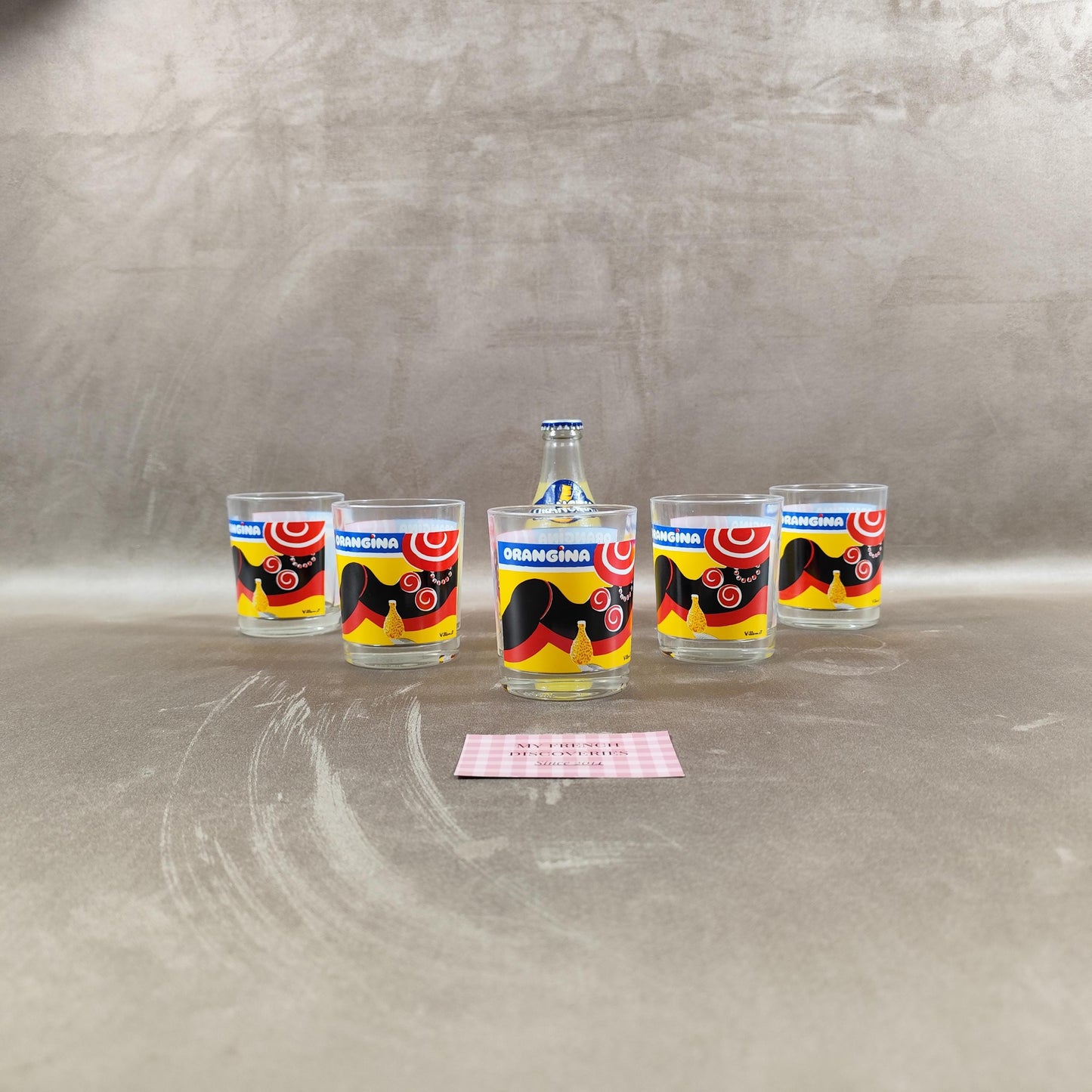 Lot de 5 verres Orangina illustrés par Villemot Verres publicitaires vintage