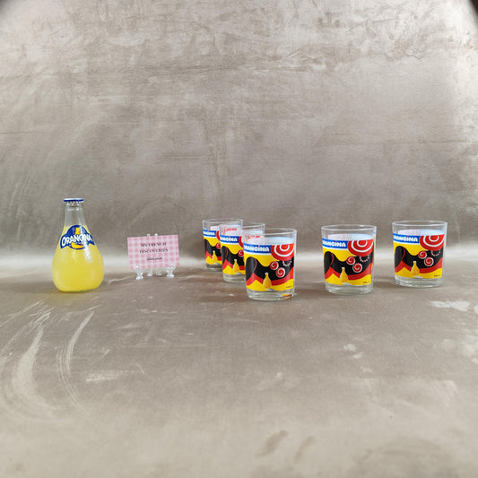 Lot de 5 verres Orangina illustrés par Villemot Verres publicitaires vintage