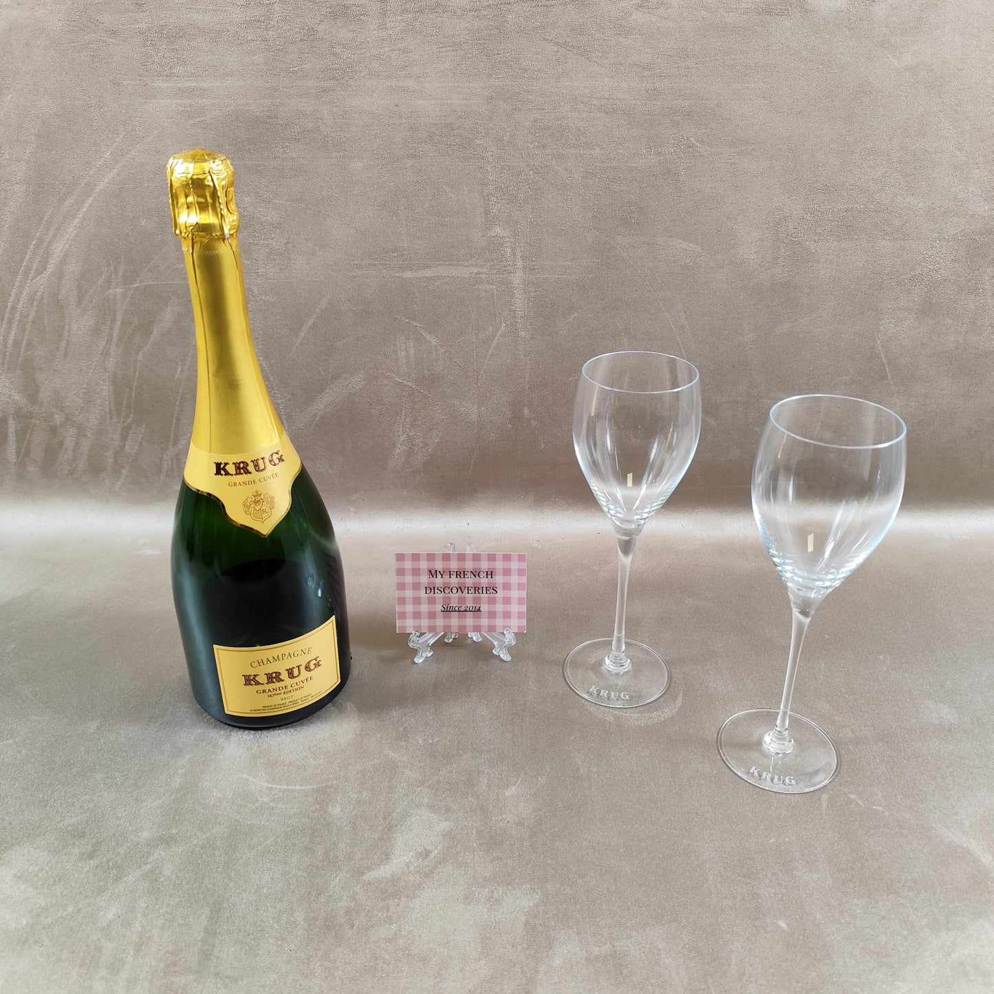 Lot de 2 flûtes à champagne Krug Verres gravés logo Cristal publicitaire