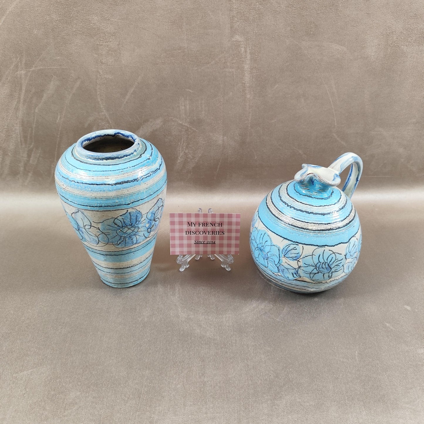 Ensemble vase et cruche céramique bleue vintage Limaila V. do Castelo Portugal