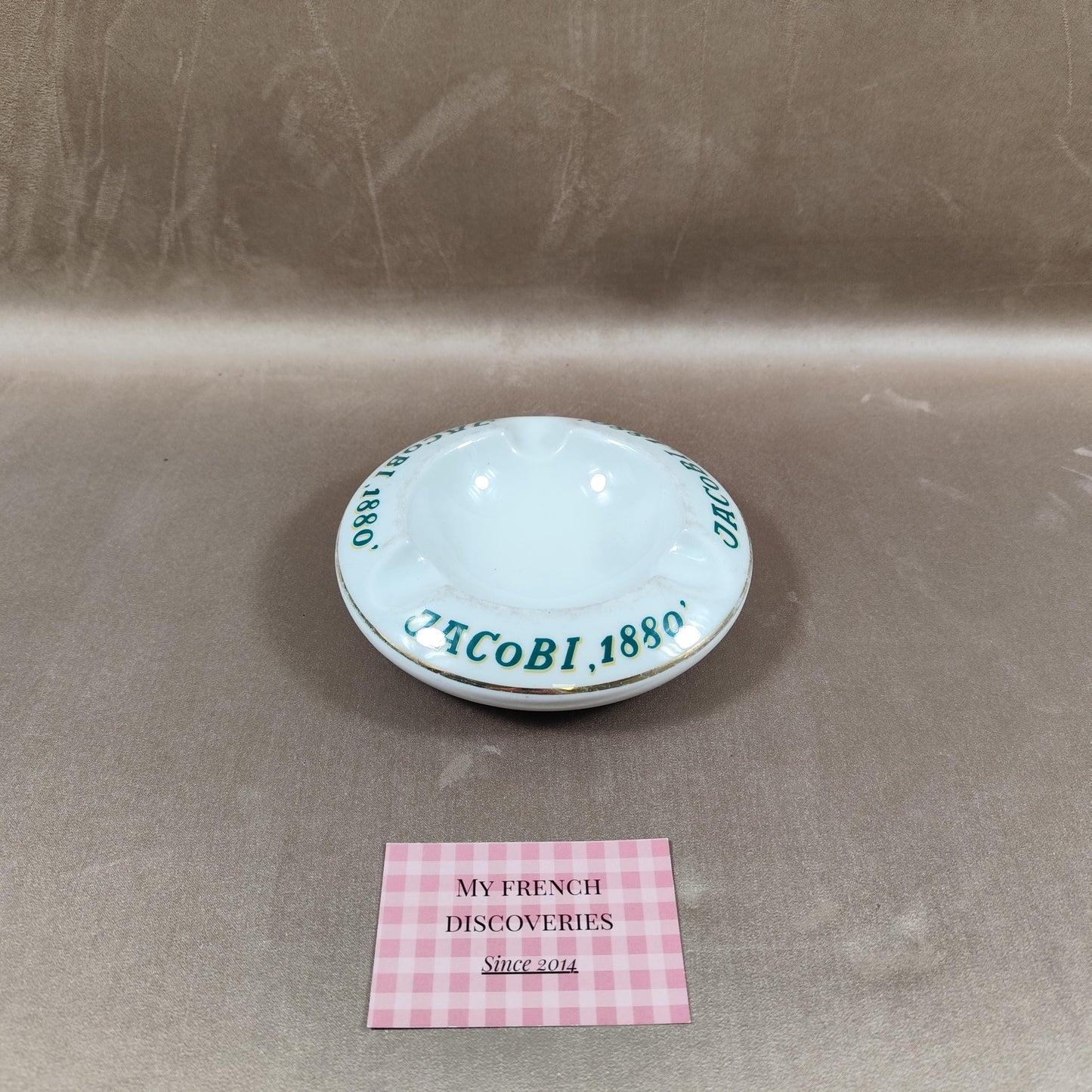 Cendrier publicitaire Jacobi 1880 Céramique blanche vintage