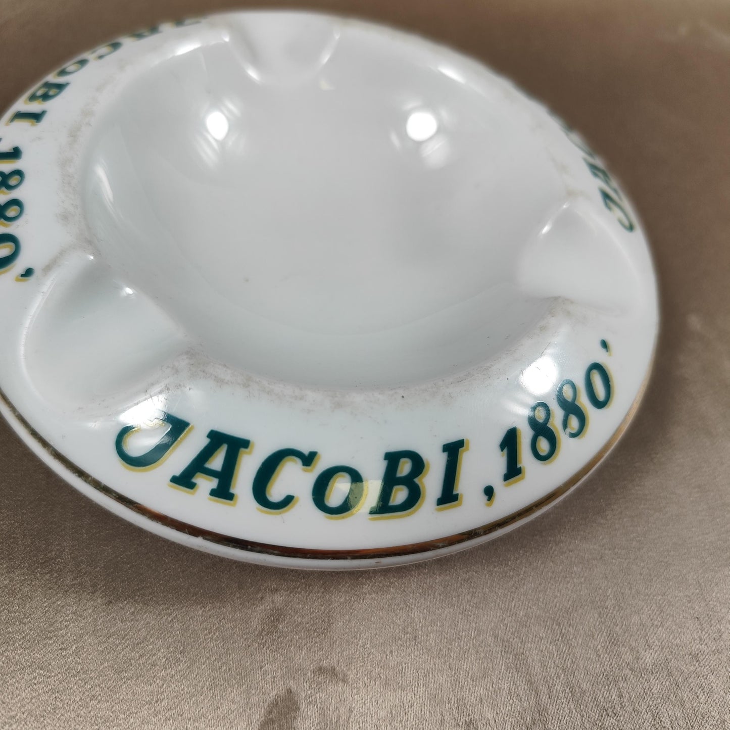 Cendrier publicitaire Jacobi 1880 Céramique blanche vintage