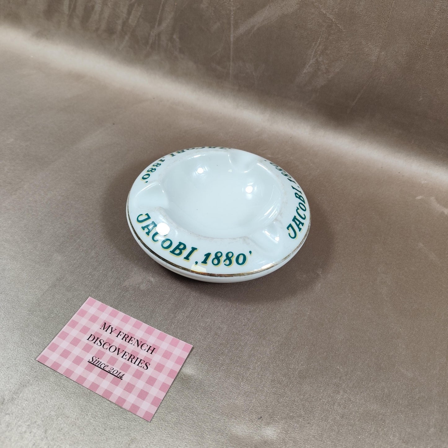 Cendrier publicitaire Jacobi 1880 Céramique blanche vintage