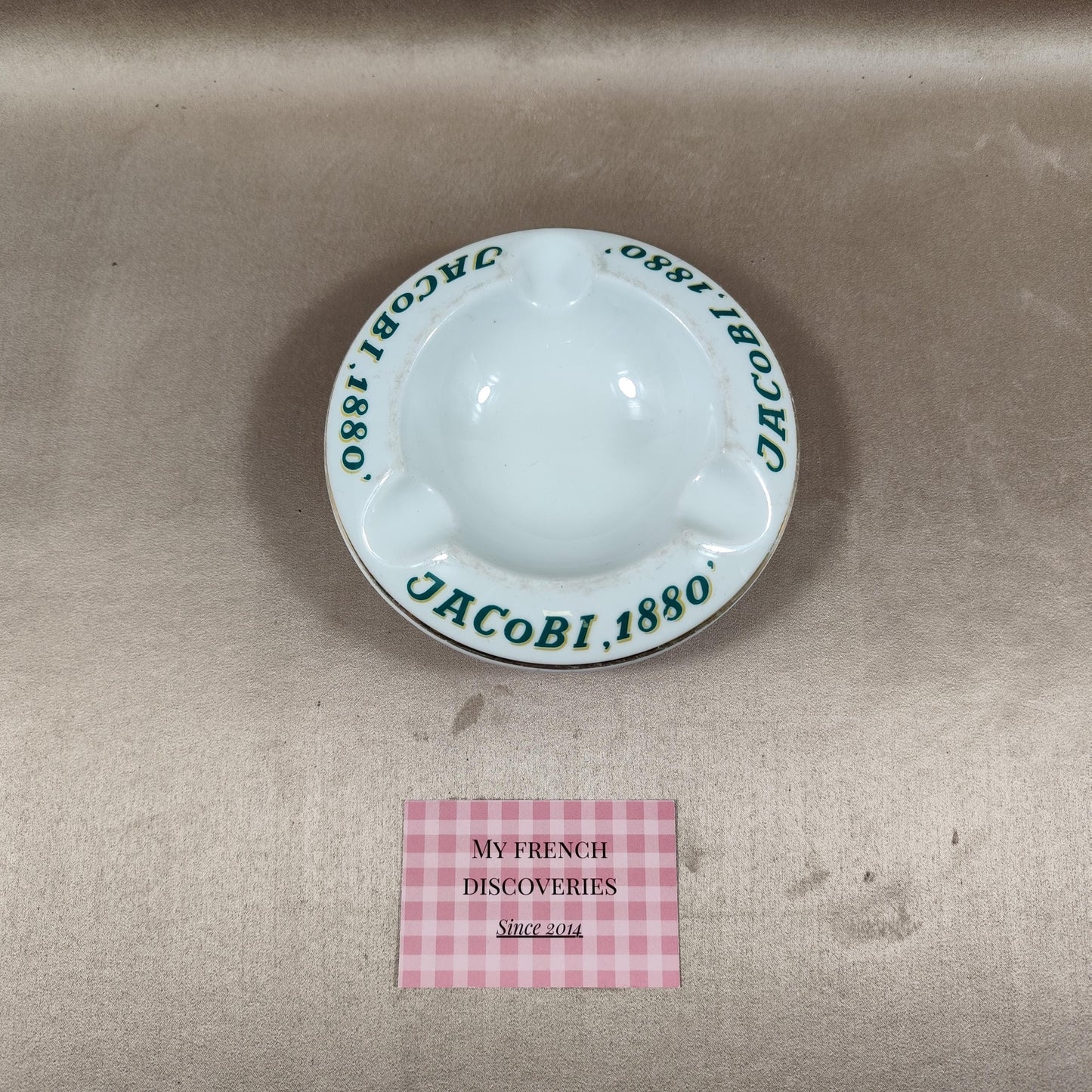 Cendrier publicitaire Jacobi 1880 Céramique blanche vintage