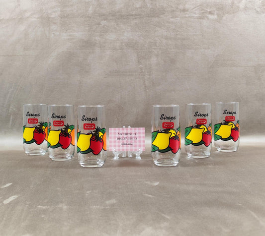 Lot de 6 verres Cherry Rocher Verres à sirop vintage décor fruits