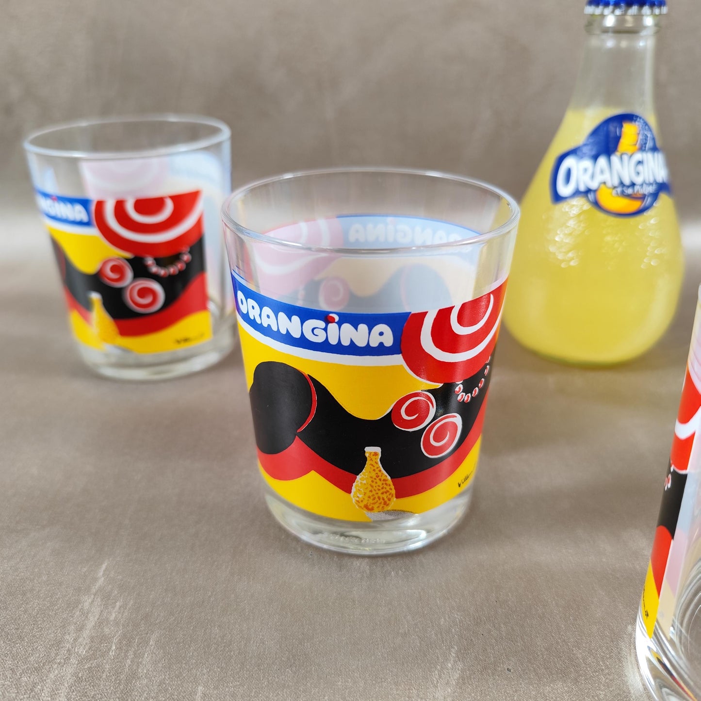 Lot de 5 verres Orangina illustrés par Villemot Verres publicitaires vintage