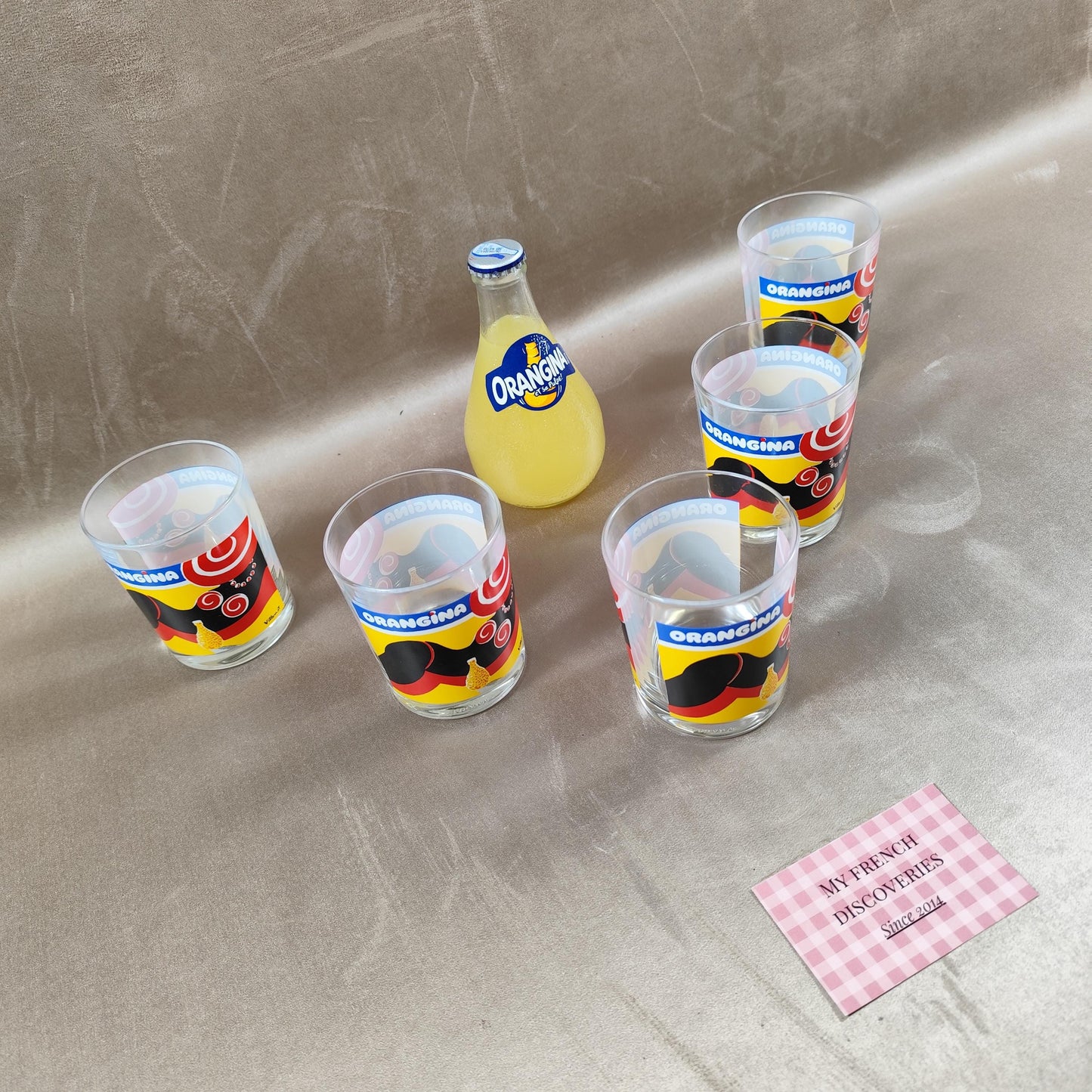 Lot de 5 verres Orangina illustrés par Villemot Verres publicitaires vintage