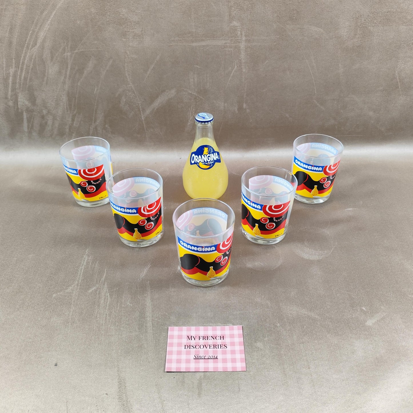Lot de 5 verres Orangina illustrés par Villemot Verres publicitaires vintage