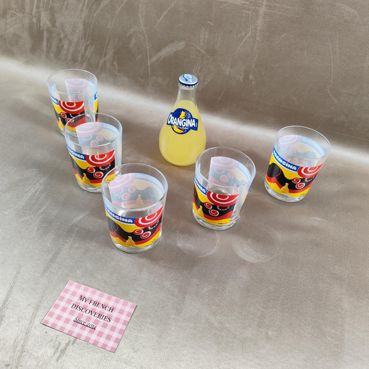 Lot de 5 verres Orangina illustrés par Villemot Verres publicitaires vintage