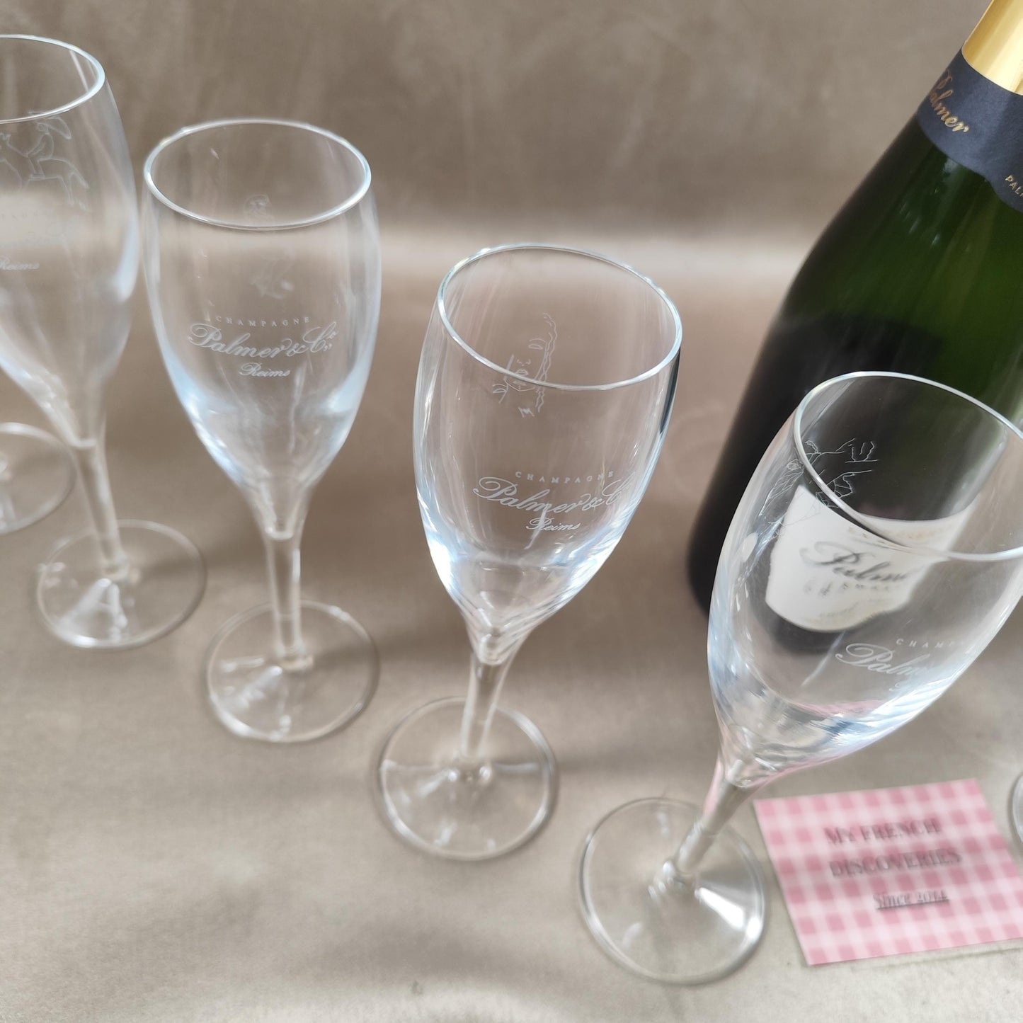 Lot de 12 flûtes à champagne Palmer & Co gravées Édition artistique Palmerescence