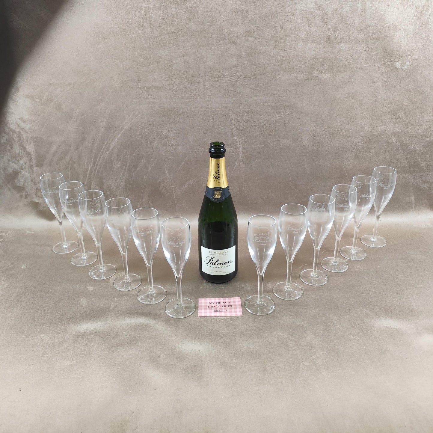 Lot de 12 flûtes à champagne Palmer & Co gravées Édition artistique Palmerescence