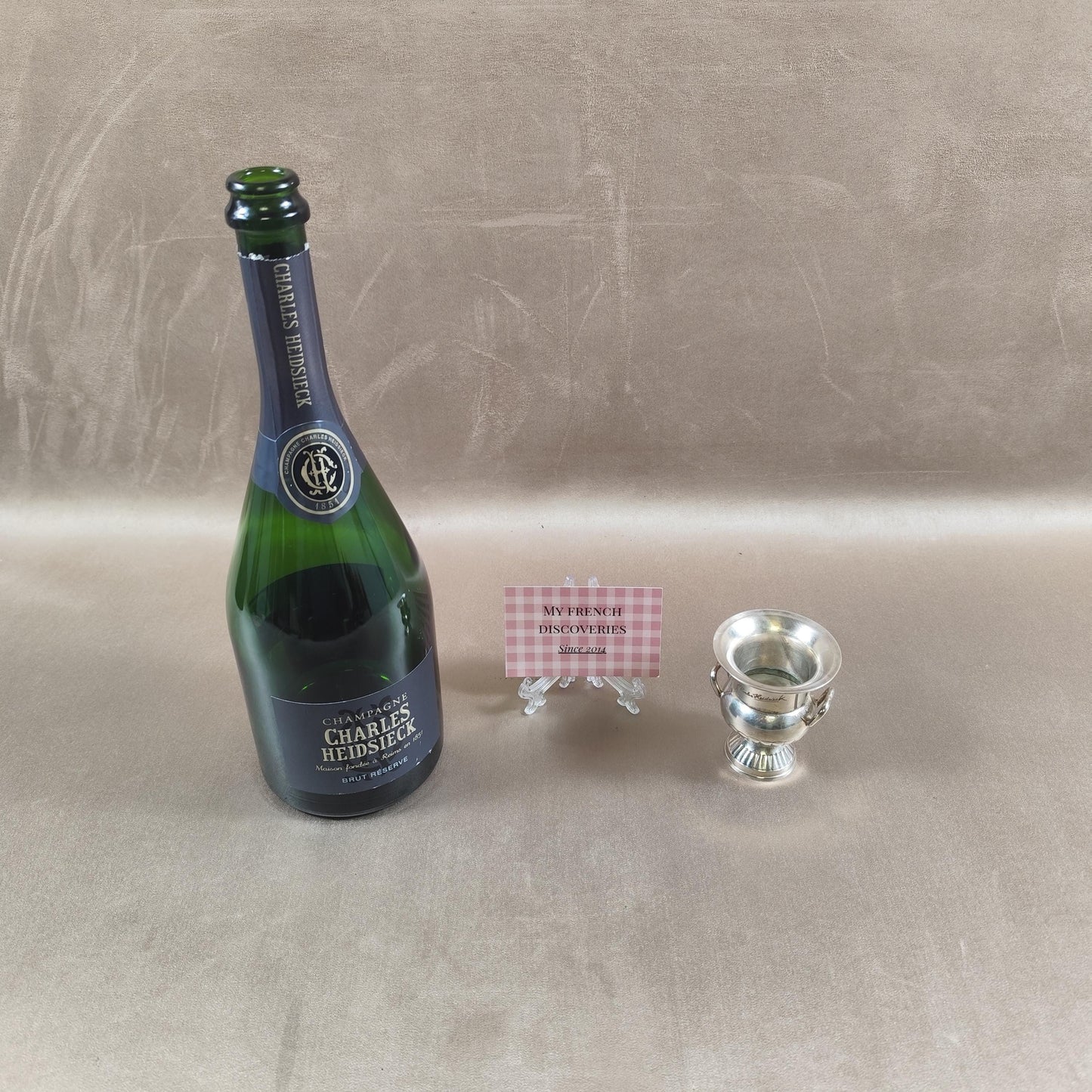 Seau à champagne miniature Charles Heidsieck en métal argenté Rafraîchisseur vintage
