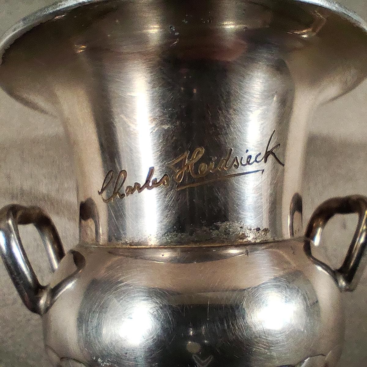 Seau à champagne miniature Charles Heidsieck en métal argenté Rafraîchisseur vintage