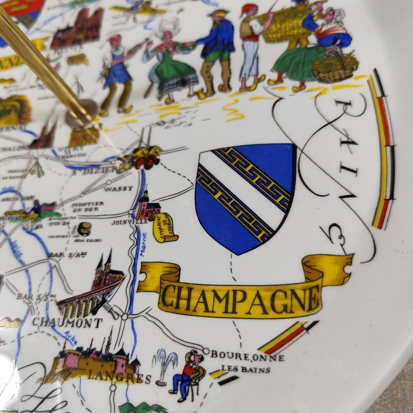 Plateau à fromage vintage Fayencerie de Lunéville carte Champagne Ardennes H. Chassagnac